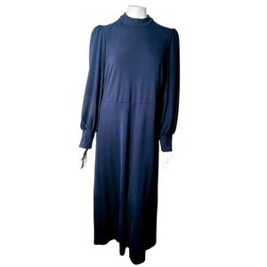 Boden Navy Blue Maxi Dress Bishop Sleeves Mock Neck US 16-18 Minimalist‎ Modest